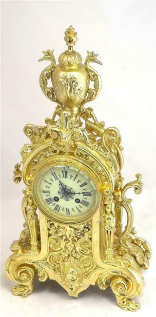 Antique French Mantle Clock 1880 Stunning Embossed Bronze Bell Strikng 5