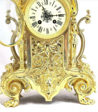 Antique French Mantle Clock 1880 Stunning Embossed Bronze Bell Strikng 6