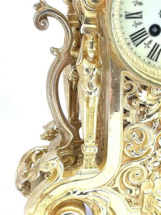 Antique French Mantle Clock 1880 Stunning Embossed Bronze Bell Strikng 8