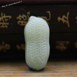 36mm China Hetian Bluish White Jade Hand Carving Peanut Lucky Pendant和田青白玉生意兴隆花生