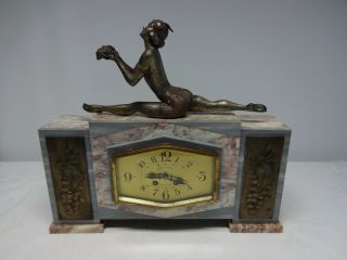 Stunning French Art Deco Semi Nude " Delorme Chateauxroux " Marble??? Mantle Clock