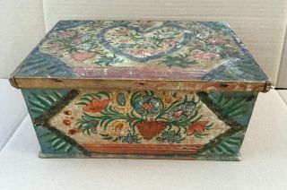 Antique 1800s Swiss Pennsylvania Dutch Style Folk Art Fraktur Wedding Box