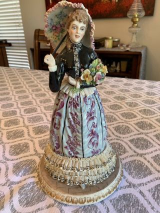Antique Victorian Porcelain Lace Lady Figurine 12” Tall N/crown