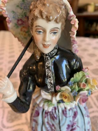 Antique Victorian Porcelain Lace Lady Figurine 12” Tall N/CROWN 6