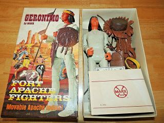 Vintage Marx Geronimo Fort Apache Indian Fighter Action Figure Box & Accessories