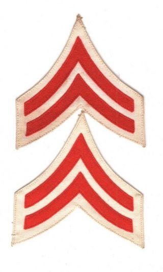 Army Rank Chevron: Artillery Corporal,  Pair - 1902 Style,  Red On White