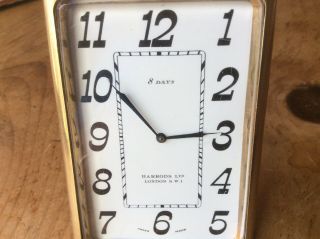 Vintage Harrods Ltd London Enamel Faced Strut Desk Mantle Clock