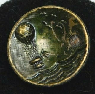 Antique Metal BUTTON Hot Air Balloon over the Ocean Pierced Sun 9/16 A10 2