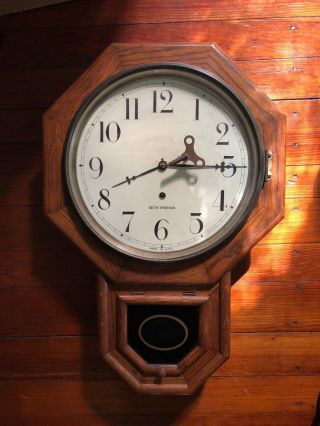 Antique Seth Thomas Wall Clock,  8 Day Oak Victorian