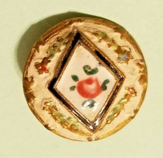 Antique Multi - Color Enamel Button On Brass - 1/2 " Across