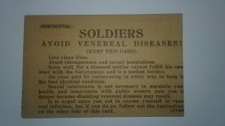 Wwi Aef Soldiers Card Warning To Avoid Venereal Diseases
