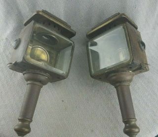 Pair Victorian Carriage Lanterns Lights Lamps Buggy Cart Brass Iron Antique