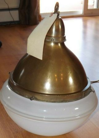 Vtg Brass W Glass Globe Ceiling Light Fixture From Old Montgomery Ward Store