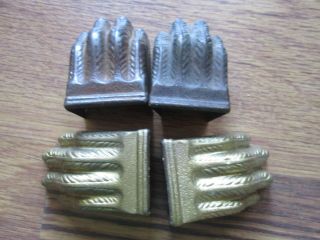 4 Vintage Duncan Phyfe Metal Claw Feet Straight Side Caps Covers - Table Chair 3