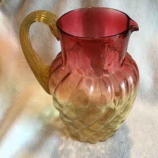 Antique Victorian Amberina Art Glass 9” Tall Water Pitcher