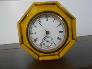 E.  N.  Welch Amber Glass Paperweight Clock,  1800s,