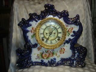 Rare Ansonia Referee Antique Royal Bonn Porcelain Clock