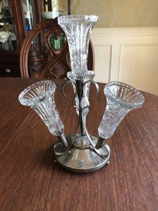 Antique Epergne Quad Glass Trumpets Made In England