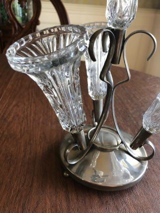 antique epergne Quad Glass Trumpets Made In England 2