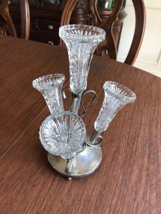 antique epergne Quad Glass Trumpets Made In England 3