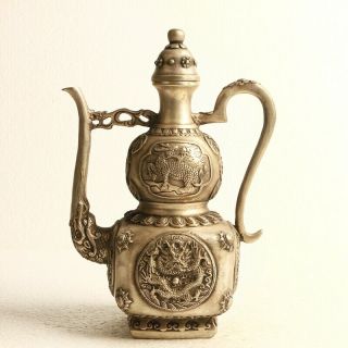 Chinese Silver Copper Teapot Hand Carved Dragon Teapot Kt0144