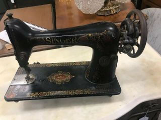 Antique Singer Sewing Machine Treadle Head Red Eye 1910 Turns Well