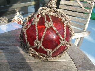 Japanese Glass Fish Net Floats - Deep Dark Scarlet Red - Medium/small Heavy Rope