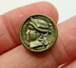 Special Antique Victorian Metal Picture Perfume Button Ladies Head Cameo (a)