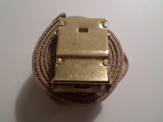 U.  S MILITARY STYLE KHAKI WEB BELT WITH SOLID BRASS BUCKLE U.  S.  A MADE 2