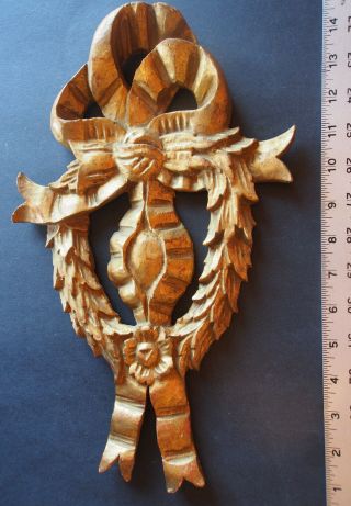 14 " Antique Gold Leaf Carved Wood Bow Swag Garland Ribbon Wreath Figure Wall