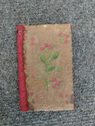 Primitive Antique 19th C Needle Case Home Made Hand Painted Hand Sewn 2.  75x4.  25 "