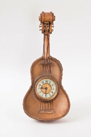 Guitar shaped desk clock @ 1890 British United Clock Co,  Birmingham England Wow 2