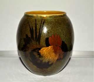 Antique Royal Doulton 1902 - 1922 Hand Painted Rooster Vintage Art Pottery Vase