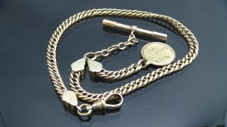 Antique Gold Filled Pocket Watch Curb Heavy Chain Fob /t - Bar