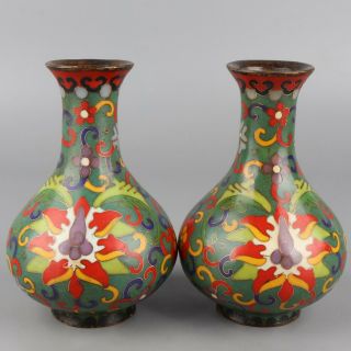 Chinese Exquisite Handmade Copper Cloisonne Vase A Pair