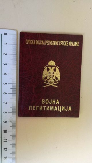 Rare Serbia Army Krajina Rsk 1992 Id Card Military Identification War Medal