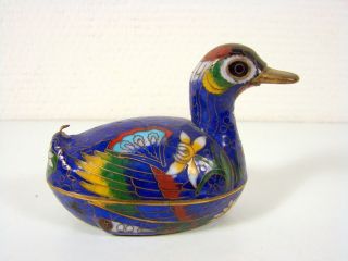 Rare 19th Century Chinese Cloisonne Blue Enamel Bird Duck Box