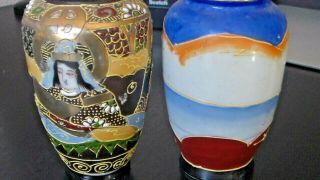 Fine Old Vintage Japanese Satsuma Pottery Moriage Hand Painted Vases 4