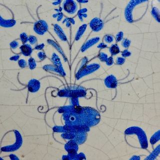 Antique Delftware tile with a flower vase decor,  17th.  century 2