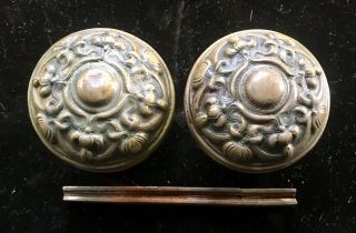 (2) Two Antique Victorian Match Pr Ornate Brass Doorknobs Y&t Olympian