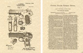 Fn 1900 Auto Pistol Browning Us Patent Art Print Ready To Frame Gun 32 John