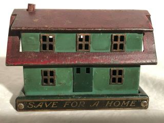 Vintage Tin Toy House Still Coin Bank " Save For A Home "