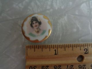 Vintage Antique Button Single Round Ceramic Hand Painted Woman Stud