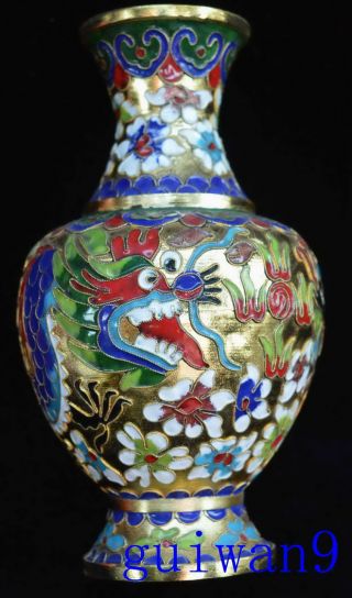 China Collectable Handwork Cloisonne Carve Dragon Phoenix Auspicious Noble Vases 2