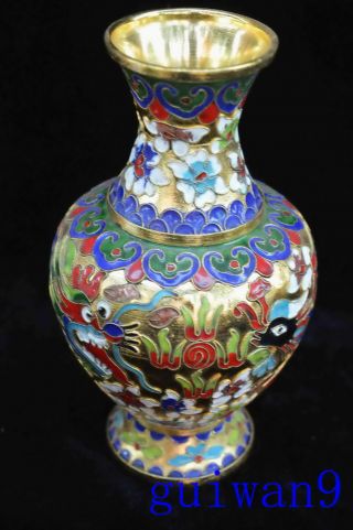 China Collectable Handwork Cloisonne Carve Dragon Phoenix Auspicious Noble Vases 3