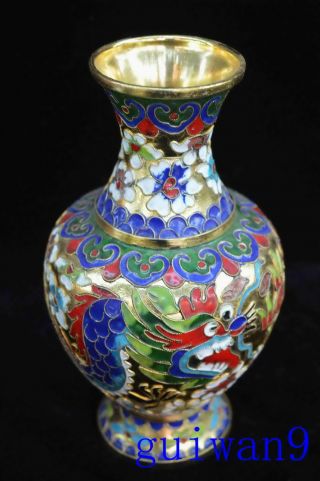 China Collectable Handwork Cloisonne Carve Dragon Phoenix Auspicious Noble Vases 4