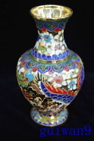 China Collectable Handwork Cloisonne Carve Dragon Phoenix Auspicious Noble Vases 5