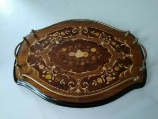 Antique Victorian English Mahogany Wood Serving Tray Marquetry Inlaid