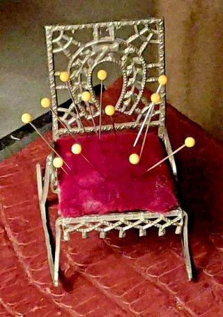 Antique Victorian Lead Rocking Chair Pin Cushion