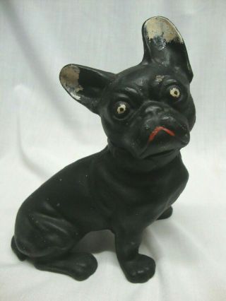 Vintage Antique Hubley (?) Black Cast Iron French Bulldog Dog 7.  75 " Doorstop